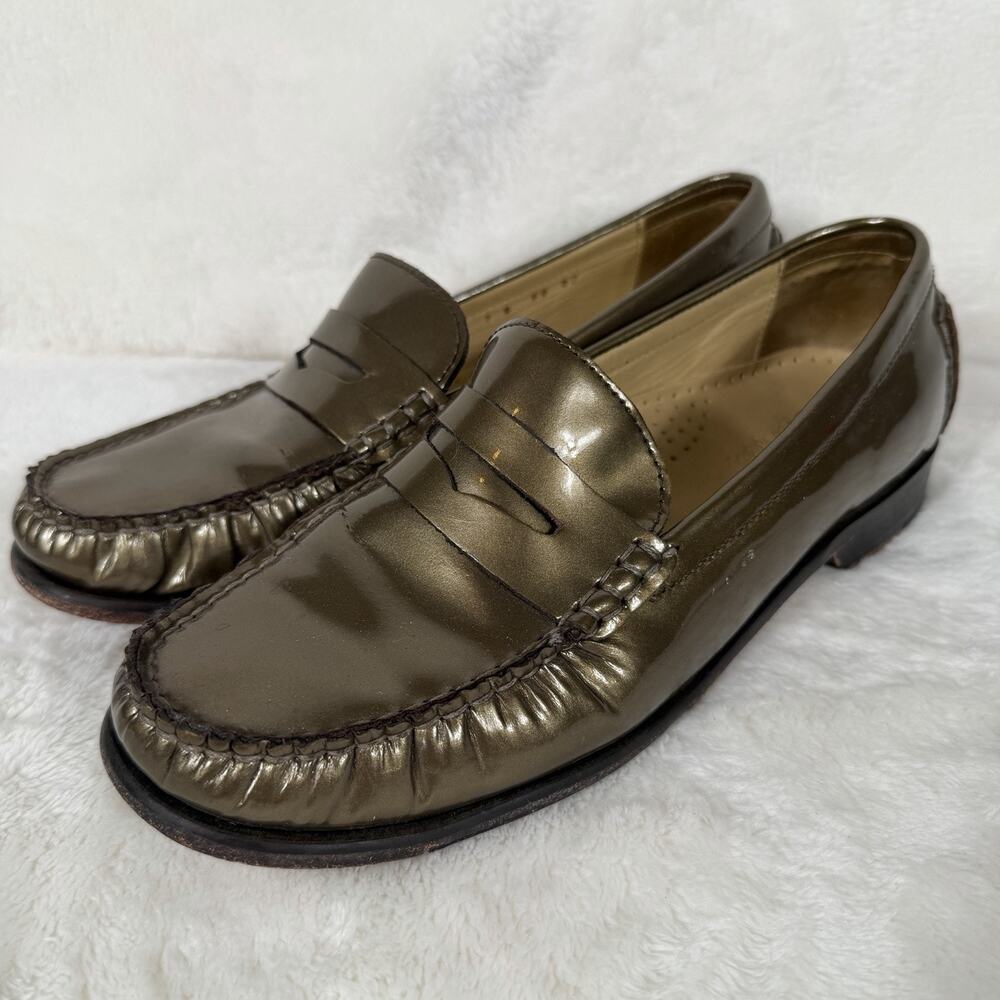Cole Haan Women’s 7B Metallic Bronze Patent Leather Penny Loafers Preppy